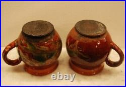 2 French Antique Stoneware Pottery Jaspe Mugs Vintage Savoie Alsace France