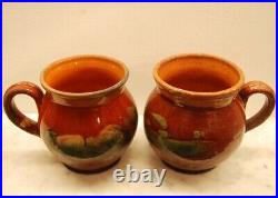 2 French Antique Stoneware Pottery Jaspe Mugs Vintage Savoie Alsace France