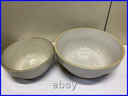 2 Primitive Country Stoneware Pottery Mixing Batter Serving Wide Rim Bowls