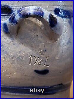 3 Antique Westerwald German Salt Glazed Crocks Blue Cobalt Design