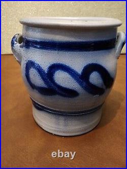 3 Antique Westerwald German Salt Glazed Crocks Blue Cobalt Design