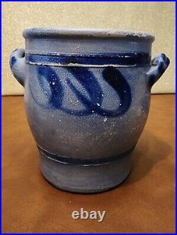 3 Antique Westerwald German Salt Glazed Crocks Blue Cobalt Design