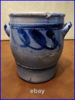 3 Antique Westerwald German Salt Glazed Crocks Blue Cobalt Design