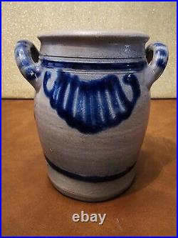 3 Antique Westerwald German Salt Glazed Crocks Blue Cobalt Design