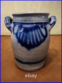 3 Antique Westerwald German Salt Glazed Crocks Blue Cobalt Design