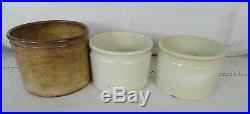 3 pcs- Antique French Ware Pottery Aphotecary Jar Crock Stoneware Cannister 19th
