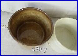 3 pcs- Antique French Ware Pottery Aphotecary Jar Crock Stoneware Cannister 19th