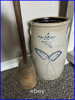 4 Gallon Bee Sting Stoneware Butter Churn Crock Early Red Wing Salt Glaze