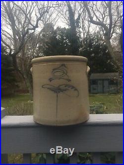 4 Gallon Bee Sting Stoneware Crock Early Antique Primitive Salt Glaze Pottery