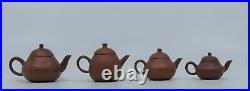 4 Yi-Xing Miniature Red Stoneware Pottery Teapots Chinese Antique signed