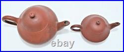 4 Yi-Xing Miniature Red Stoneware Pottery Teapots Chinese Antique signed
