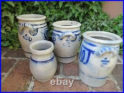 4 x Antique Westerwald Salt Glaze Ceramic Stoneware w Blue Designs around1880