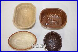 4pc Antique 19th Century English Pottery Stoneware Food Molds Lion Wheat Fruit