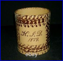 5 1/2 Presentation Sponged Yellow Ware Tankard Mug K. P. D. 1879 Stoneware