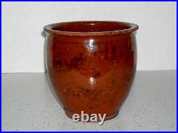 6 3/4 Early 3/4 GAL Redware Cream Pot Dark Manganese Decoration Stoneware