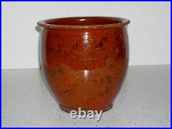 6 3/4 Early 3/4 GAL Redware Cream Pot Dark Manganese Decoration Stoneware