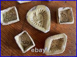 7 Antique Stoneware Pottery Cookie Molds / Cutters Country / Primitive Folk Art