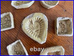 7 Antique Stoneware Pottery Cookie Molds / Cutters Country / Primitive Folk Art