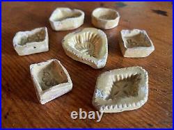 7 Antique Stoneware Yellow Pottery Cookie Molds Country / Primitive Folk Art