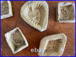 7 Antique Stoneware Yellow Pottery Cookie Molds Country / Primitive Folk Art