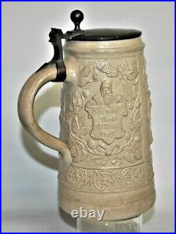 8 Antique German Stoneware Pottery Beer Stein With German Songs Circa 1875-1914