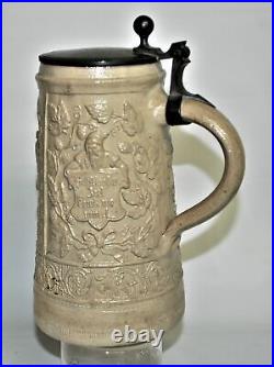 8 Antique German Stoneware Pottery Beer Stein With German Songs Circa 1875-1914