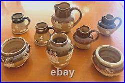 9 Doulton Lambeth Pottery Stoneware FOX HUNTSMAN Mini Open Salt, Pitchers, Vase