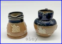 9 Doulton Lambeth Pottery Stoneware FOX HUNTSMAN Mini Open Salt, Pitchers, Vase