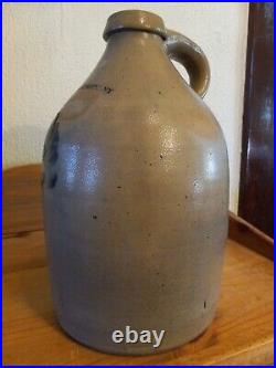 ANTIQUE 1800's N. CLARK JR. ATHENS NEW YORK Flower Design STONEWARE JUG