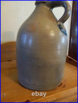 ANTIQUE 1800's N. CLARK JR. ATHENS NEW YORK Flower Design STONEWARE JUG