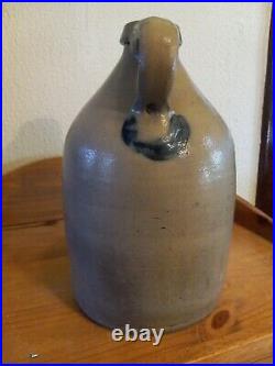 ANTIQUE 1800's N. CLARK JR. ATHENS NEW YORK Flower Design STONEWARE JUG