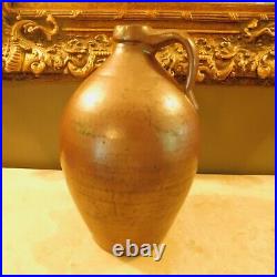 ANTIQUE 1830-40 OVOID SALT GLAZED STONEWARE JUG / LARGE SIZE 15 1/2 x 10