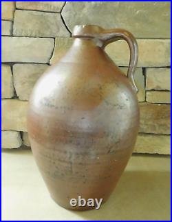 ANTIQUE 1830-40 OVOID SALT GLAZED STONEWARE JUG / LARGE SIZE 15 1/2 x 10