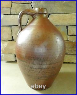 ANTIQUE 1830-40 OVOID SALT GLAZED STONEWARE JUG / LARGE SIZE 15 1/2 x 10