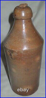 ANTIQUE CT. USA PRIMITIVE H. F. CLARK STONEWARE QT BEER BOTTLE with CORK CROCK JUG