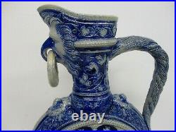 ANTIQUE GERMAN WESTERWALD STONEWARE HANDLED EWER with EAGLE HOLDING RING 14
