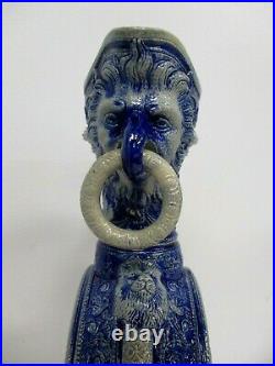ANTIQUE GERMAN WESTERWALD STONEWARE HANDLED EWER with EAGLE HOLDING RING 14