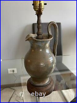 ANTIQUE Lamp STONEWARE Pitcher Pottery Stoneware Southern Potters Glaze