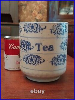 A. E. Hull Blue White STENCILED Stoneware SNOWFLAKE Canister TEA with Lid