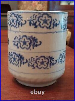 A. E. Hull Blue White STENCILED Stoneware SNOWFLAKE Canister TEA with Lid