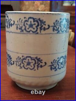 A. E. Hull Blue White STENCILED Stoneware SNOWFLAKE Canister TEA with Lid