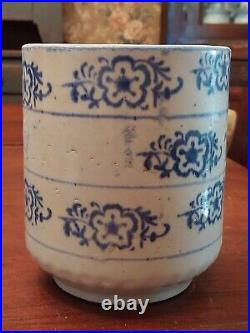 A. E. Hull Blue White STENCILED Stoneware SNOWFLAKE Canister TEA with Lid