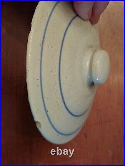 A. E. Hull Blue White STENCILED Stoneware SNOWFLAKE Canister TEA with Lid