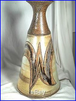A Grand Pair Of MID Century Modern Art Pottery Decorated Stoneware Lamps