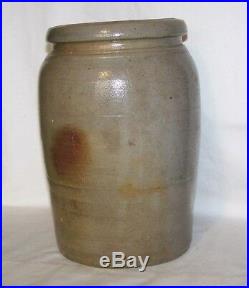 A. P. Donaghho Grey Saltglazed Stoneware Crock Pottery Parkersburg, W. VA. 9 3/4