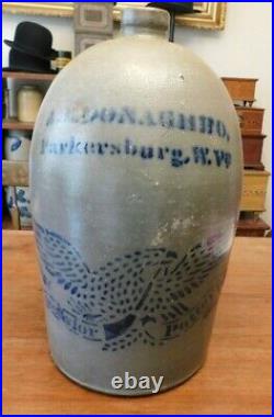 A. P. Donaghho Parkersburg W. V. Stoneware Excelsior Pottery Stenciled Eagle Jug