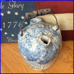 Aafa Late 1800's Blue/white Spongeware Decorated Grandmother's Maple Syrup Jug