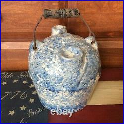 Aafa Late 1800's Blue/white Spongeware Decorated Grandmother's Maple Syrup Jug