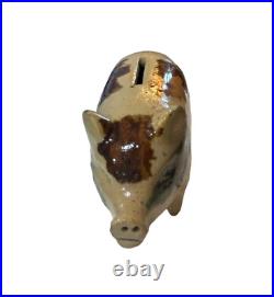 American Early Roseville Pottery Brown/Cream/Teal Stoneware Pig Bank RARE 4.75