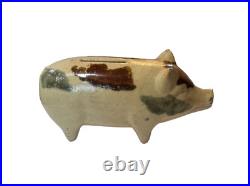 American Early Roseville Pottery Brown/Cream/Teal Stoneware Pig Bank RARE 4.75
